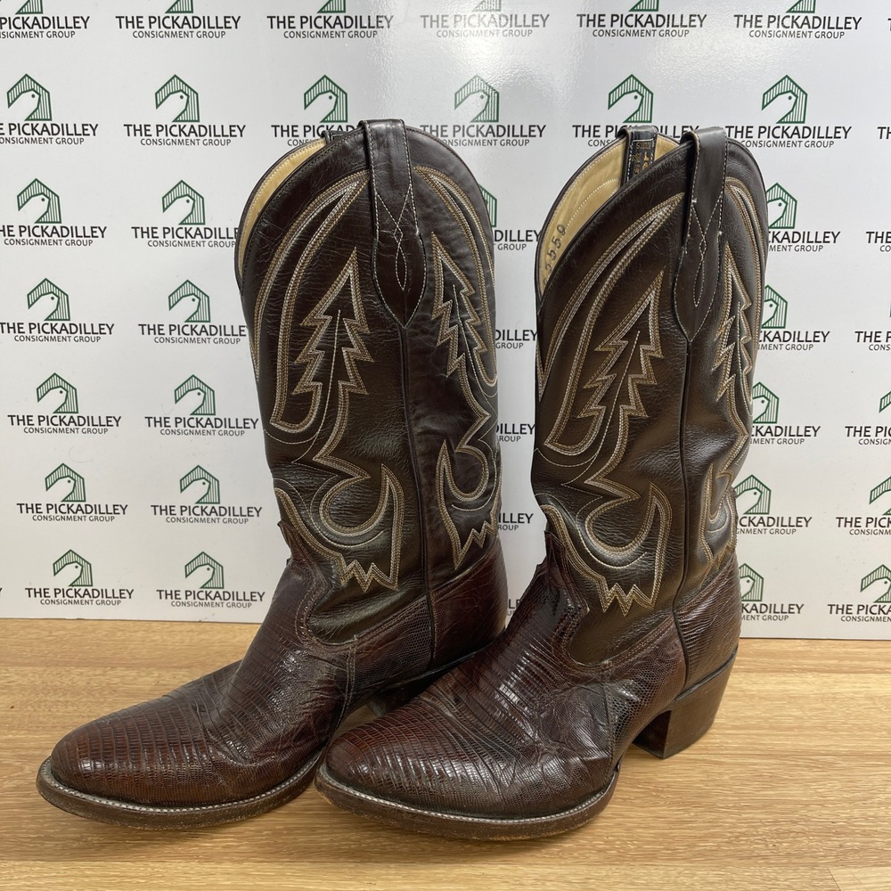 Vintage Morgan & Miller Mens Brown Lizard Skin Western Cowboy Boots size 8